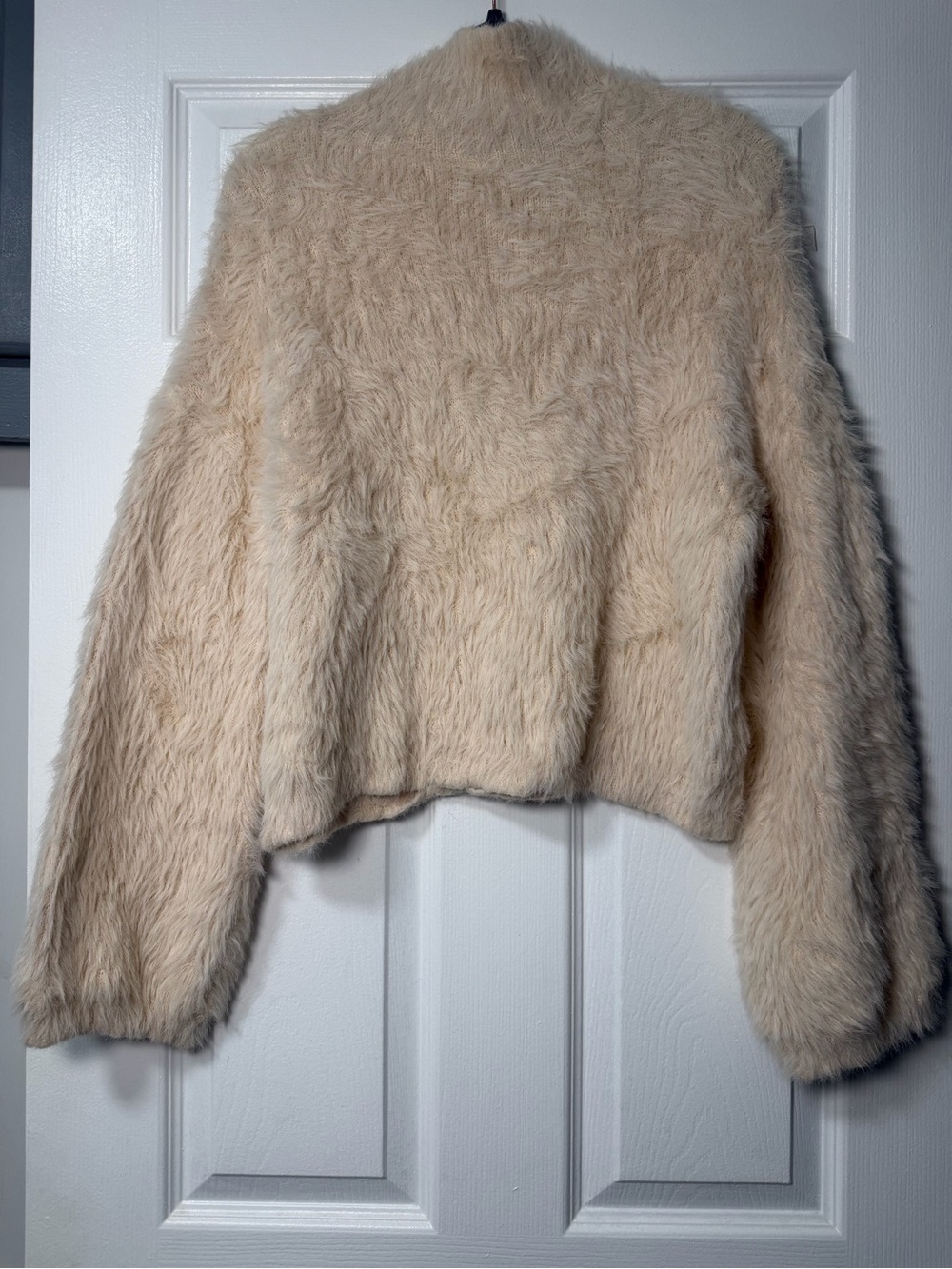 Lulus Cream Eyelash Fuzzy Mock Neck Cropped Sweater Size M - Picture 3 of 10